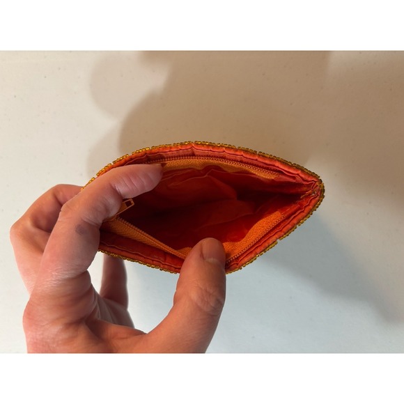 Small Beaded Purse Wallet Zip Closure Colorful Boho Orange Purple Pink Cute - Picture 5 of 8